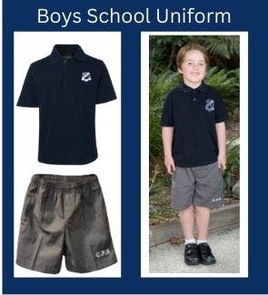 Boys School Uniform - Navy Polo with Grey CPS Shorts